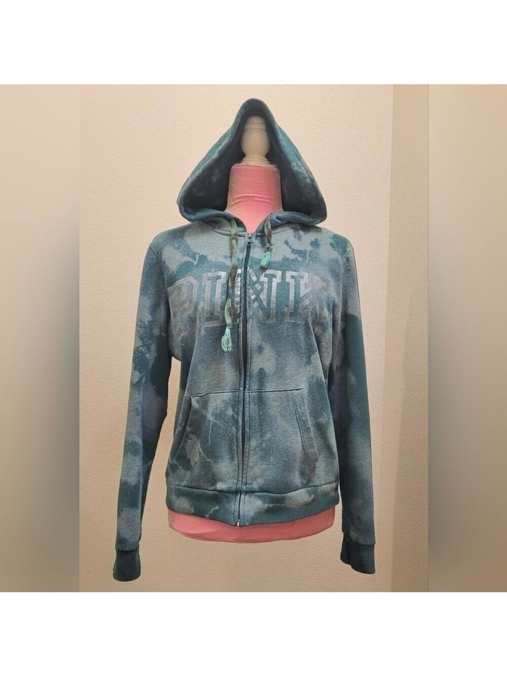PINK Victoria's Secret Green Tie-Dye Sweatshirt